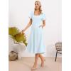 imageAllegra K Puff Sleeve Dress for Womens Square Neck Summer Smocked Floral A Line Wedding Midi DressesBlue