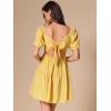 imageAllegra K Puff Sleeve Square Neck Dresses for Women Tie Back Casual Mini SundressesYellow