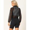 imageAllegra K Sheer Bomber Jacket for Womens Zip Up Long Sleeve See Through JacketsBlack