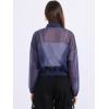 imageAllegra K Sheer Bomber Jacket for Womens Zip Up Long Sleeve See Through JacketsDark Blue
