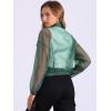 imageAllegra K Sheer Bomber Jacket for Womens Zip Up Long Sleeve See Through JacketsGreen