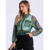 imageAllegra K Sheer Bomber Jacket for Womens Zip Up Long Sleeve See Through JacketsGreen