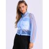 imageAllegra K Sheer Bomber Jacket for Womens Zip Up Long Sleeve See Through JacketsLight Blue