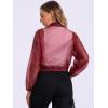 imageAllegra K Sheer Bomber Jacket for Womens Zip Up Long Sleeve See Through JacketsWine Red