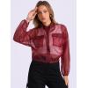 imageAllegra K Sheer Bomber Jacket for Womens Zip Up Long Sleeve See Through JacketsWine Red