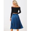 imageAllegra K Women Pleated Skirt Midi Length Elastic High Waisted A Line Swing Flare Metallic Shirring Party Valentines SkirtsBlue1