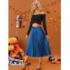 imageAllegra K Women Pleated Skirt Midi Length Elastic High Waisted A Line Swing Flare Metallic Shirring Party Valentines SkirtsBlue1