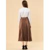 imageAllegra K Women Pleated Skirt Midi Length Elastic High Waisted A Line Swing Flare Metallic Shirring Party Valentines SkirtsBrown