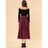 imageAllegra K Women Pleated Skirt Midi Length Elastic High Waisted A Line Swing Flare Metallic Shirring Party Valentines SkirtsBurgundy
