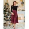 imageAllegra K Women Pleated Skirt Midi Length Elastic High Waisted A Line Swing Flare Metallic Shirring Party Valentines SkirtsBurgundy