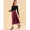 imageAllegra K Women Pleated Skirt Midi Length Elastic High Waisted A Line Swing Flare Metallic Shirring Party Valentines SkirtsBurgundy
