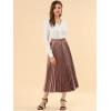 imageAllegra K Women Pleated Skirt Midi Length Elastic High Waisted A Line Swing Flare Metallic Shirring Party Valentines SkirtsCopper