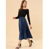 imageAllegra K Women Pleated Skirt Midi Length Elastic High Waisted A Line Swing Flare Metallic Shirring Party Valentines SkirtsDark Blue