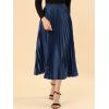 imageAllegra K Women Pleated Skirt Midi Length Elastic High Waisted A Line Swing Flare Metallic Shirring Party Valentines SkirtsDark Blue