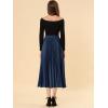 imageAllegra K Women Pleated Skirt Midi Length Elastic High Waisted A Line Swing Flare Metallic Shirring Party Valentines SkirtsDark Blue