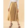imageAllegra K Women Pleated Skirt Midi Length Elastic High Waisted A Line Swing Flare Metallic Shirring Party Valentines SkirtsGold