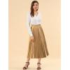 imageAllegra K Women Pleated Skirt Midi Length Elastic High Waisted A Line Swing Flare Metallic Shirring Party Valentines SkirtsGold