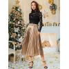 imageAllegra K Women Pleated Skirt Midi Length Elastic High Waisted A Line Swing Flare Metallic Shirring Party Valentines SkirtsGoldbrown