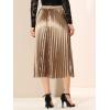 imageAllegra K Women Pleated Skirt Midi Length Elastic High Waisted A Line Swing Flare Metallic Shirring Party Valentines SkirtsGoldbrown