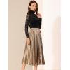 imageAllegra K Women Pleated Skirt Midi Length Elastic High Waisted A Line Swing Flare Metallic Shirring Party Valentines SkirtsGoldbrown