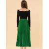 imageAllegra K Women Pleated Skirt Midi Length Elastic High Waisted A Line Swing Flare Metallic Shirring Party Valentines SkirtsGreen