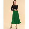 imageAllegra K Women Pleated Skirt Midi Length Elastic High Waisted A Line Swing Flare Metallic Shirring Party Valentines SkirtsGreen