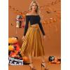 imageAllegra K Women Pleated Skirt Midi Length Elastic High Waisted A Line Swing Flare Metallic Shirring Party Valentines SkirtsOrange