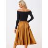 imageAllegra K Women Pleated Skirt Midi Length Elastic High Waisted A Line Swing Flare Metallic Shirring Party Valentines SkirtsOrange