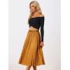 imageAllegra K Women Pleated Skirt Midi Length Elastic High Waisted A Line Swing Flare Metallic Shirring Party Valentines SkirtsOrange