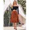 imageAllegra K Women Pleated Skirt Midi Length Elastic High Waisted A Line Swing Flare Metallic Shirring Party Valentines SkirtsOrange Coffee