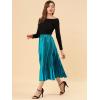 imageAllegra K Women Pleated Skirt Midi Length Elastic High Waisted A Line Swing Flare Metallic Shirring Party Valentines SkirtsPeacock Blue