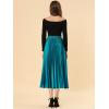 imageAllegra K Women Pleated Skirt Midi Length Elastic High Waisted A Line Swing Flare Metallic Shirring Party Valentines SkirtsPeacock Blue