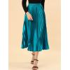 imageAllegra K Women Pleated Skirt Midi Length Elastic High Waisted A Line Swing Flare Metallic Shirring Party Valentines SkirtsPeacock Blue