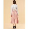 imageAllegra K Women Pleated Skirt Midi Length Elastic High Waisted A Line Swing Flare Metallic Shirring Party Valentines SkirtsPink