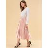 imageAllegra K Women Pleated Skirt Midi Length Elastic High Waisted A Line Swing Flare Metallic Shirring Party Valentines SkirtsPink