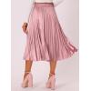 imageAllegra K Women Pleated Skirt Midi Length Elastic High Waisted A Line Swing Flare Metallic Shirring Party Valentines SkirtsPink1