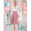 imageAllegra K Women Pleated Skirt Midi Length Elastic High Waisted A Line Swing Flare Metallic Shirring Party Valentines SkirtsPink1