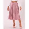 imageAllegra K Women Pleated Skirt Midi Length Elastic High Waisted A Line Swing Flare Metallic Shirring Party Valentines SkirtsPink1