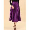 imageAllegra K Women Pleated Skirt Midi Length Elastic High Waisted A Line Swing Flare Metallic Shirring Party Valentines SkirtsPurple