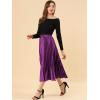 imageAllegra K Women Pleated Skirt Midi Length Elastic High Waisted A Line Swing Flare Metallic Shirring Party Valentines SkirtsPurple