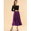 imageAllegra K Women Pleated Skirt Midi Length Elastic High Waisted A Line Swing Flare Metallic Shirring Party Valentines SkirtsPurple
