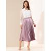 imageAllegra K Women Pleated Skirt Midi Length Elastic High Waisted A Line Swing Flare Metallic Shirring Party Valentines SkirtsRose Purple