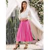imageAllegra K Women Pleated Skirt Midi Length Elastic High Waisted A Line Swing Flare Metallic Shirring Party Valentines SkirtsRose Red