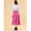imageAllegra K Women Pleated Skirt Midi Length Elastic High Waisted A Line Swing Flare Metallic Shirring Party Valentines SkirtsRose Red