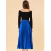 imageAllegra K Women Pleated Skirt Midi Length Elastic High Waisted A Line Swing Flare Metallic Shirring Party Valentines SkirtsRoyal Blue