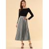 imageAllegra K Women Pleated Skirt Midi Length Elastic High Waisted A Line Swing Flare Metallic Shirring Party Valentines SkirtsSilver Grey