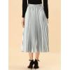 imageAllegra K Women Pleated Skirt Midi Length Elastic High Waisted A Line Swing Flare Metallic Shirring Party Valentines SkirtsSilver Tone
