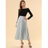 imageAllegra K Women Pleated Skirt Midi Length Elastic High Waisted A Line Swing Flare Metallic Shirring Party Valentines SkirtsSilver Tone