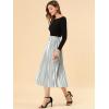 imageAllegra K Women Pleated Skirt Midi Length Elastic High Waisted A Line Swing Flare Metallic Shirring Party Valentines SkirtsSilver Tone