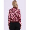 imageAllegra K Womens Bomber Jacket Satin Long Sleeve Zipper Floral Print Casual Fall Coat with Pocket Winter OutwearDeep Purple Red